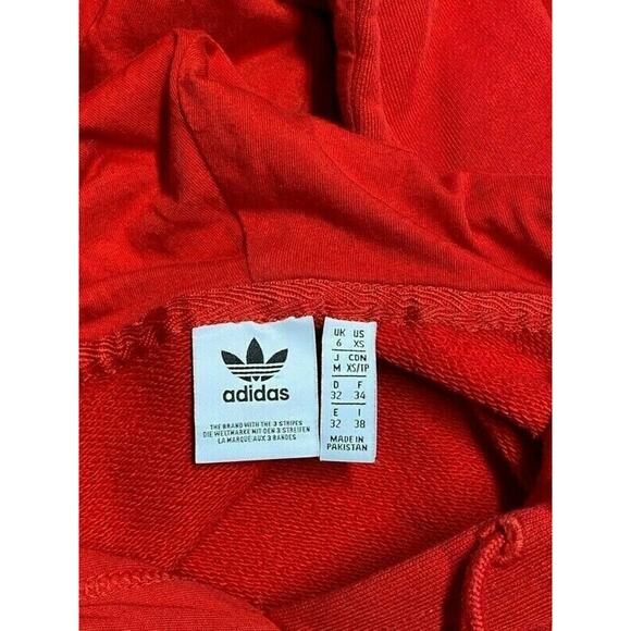 Adidas women’s Hoodie Red Pullover Long Sleeve Drawstring Spell Out Pockets XS - Picture 6 of 8